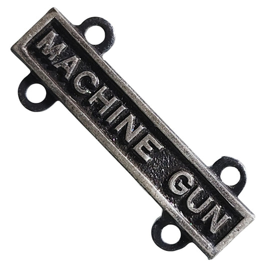 Military Qualification Bar, Machine Gun, 1/2"H x 1"W, Silver Text, Black BG
