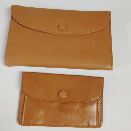 VTG Tan Faux Leather Organizer Pouch Set Ambassador Design Checkbook & Sm. Case