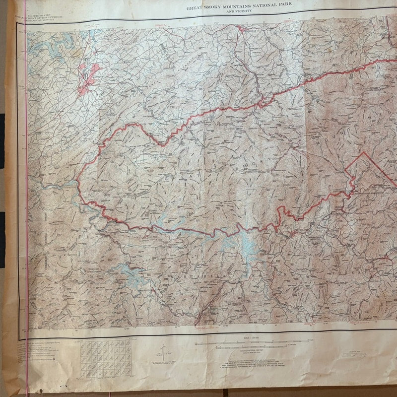 Vintage 1972 USGS Great Smoky Mountains National Park Map 36x29 - Damage Noted