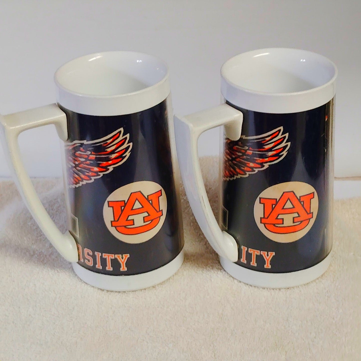 VTG Auburn University War Eagle Thermo-Serv Insulated Steins Set of 2 1970s