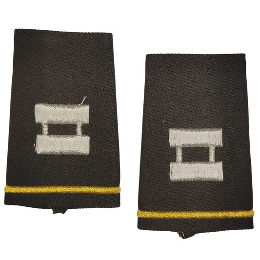 US Army Captain O‑3 Shoulder Marks Female 3‑1/4" × 2‑1/8" Black Pair
