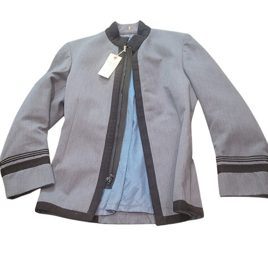 Vintage 1950s West Point Cadet Jacket, Size 39L, Gray Wool Blend with Black Trim