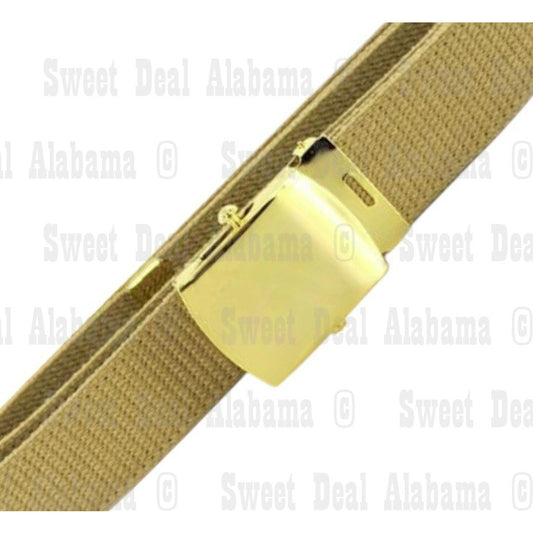USN Female Belt, Khaki Cotton w/ Gold Mirror Buckle & Tip Navy Uniform Accessory