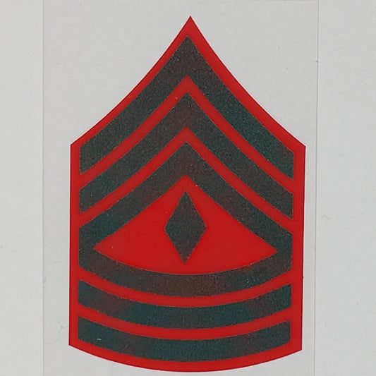 USMC First Sergeant (E-8) Decal – 2" x 3" – Mylar Vinyl, Red Chevron w/ Diamond