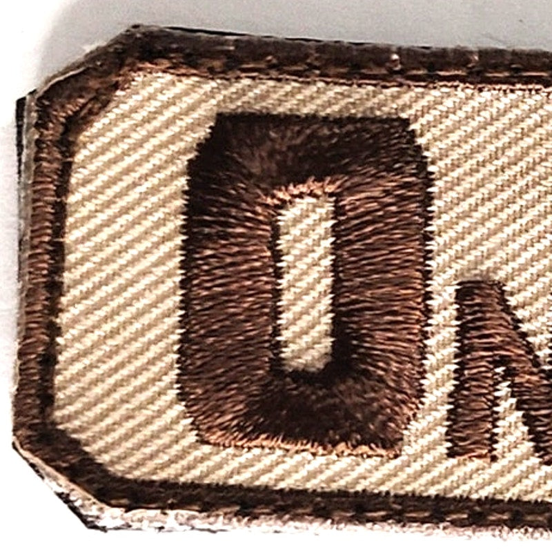 O- NEG Blood Type Patch Brown on Tan 2" × 1" Hook‑Back