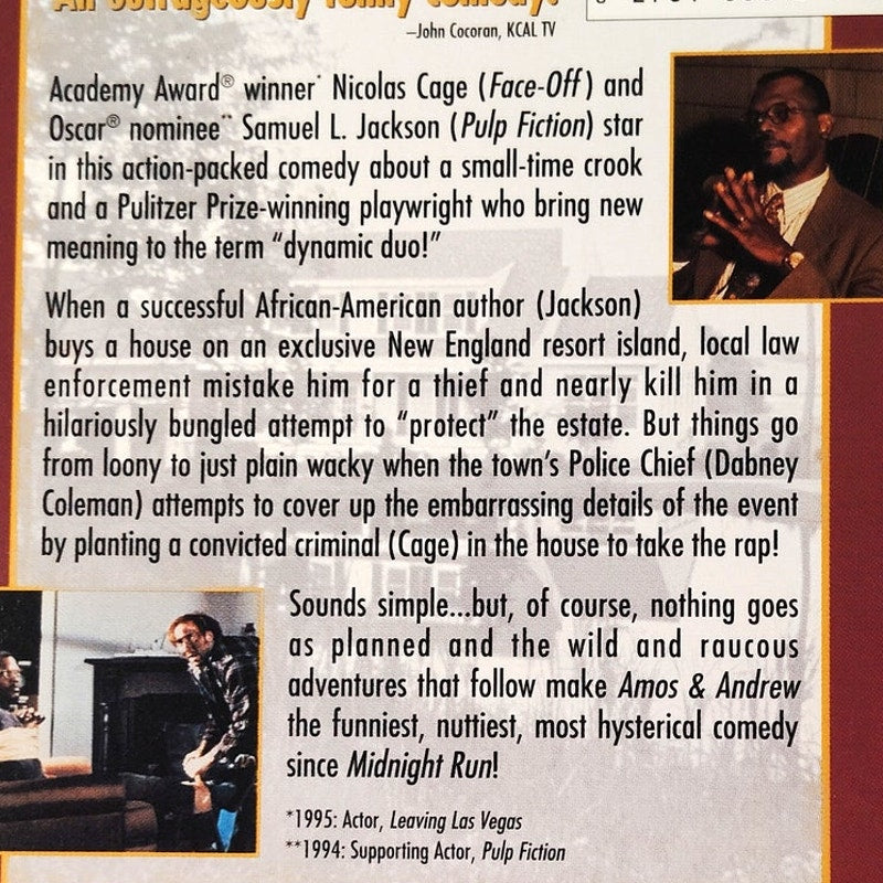 Amos and Andrew VHS 1998 Samuel L. Jackson Nicolas Cage MGM Comedy