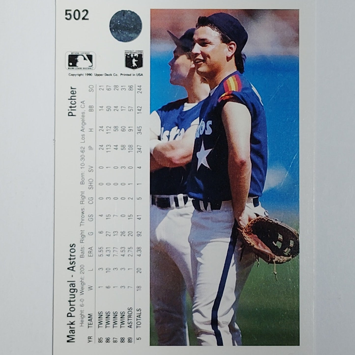 1990 Upper Deck Mark Portugal #502 Houston Astros Pitcher Action Shot - VG/EX