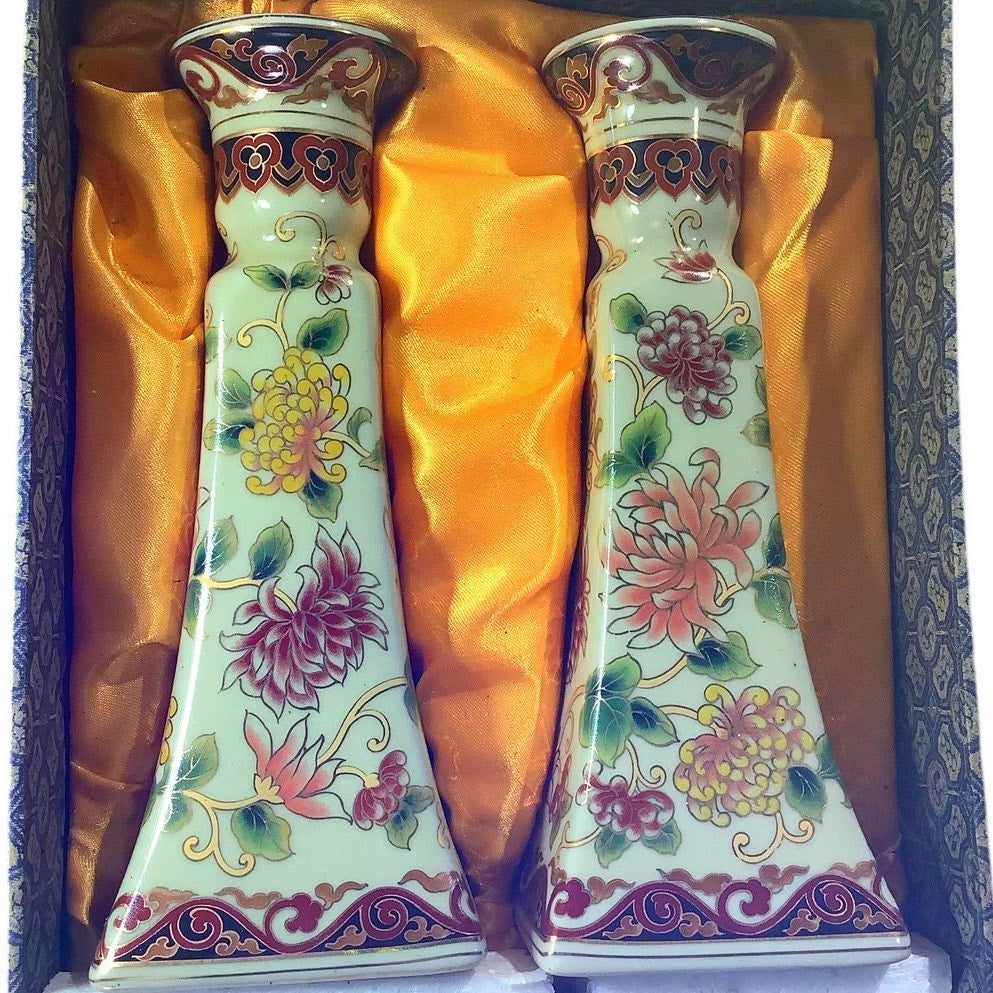 Yi Lin Arts & Treasures of China, 6 Candlesticks / Candleholders, Chrysanthemum