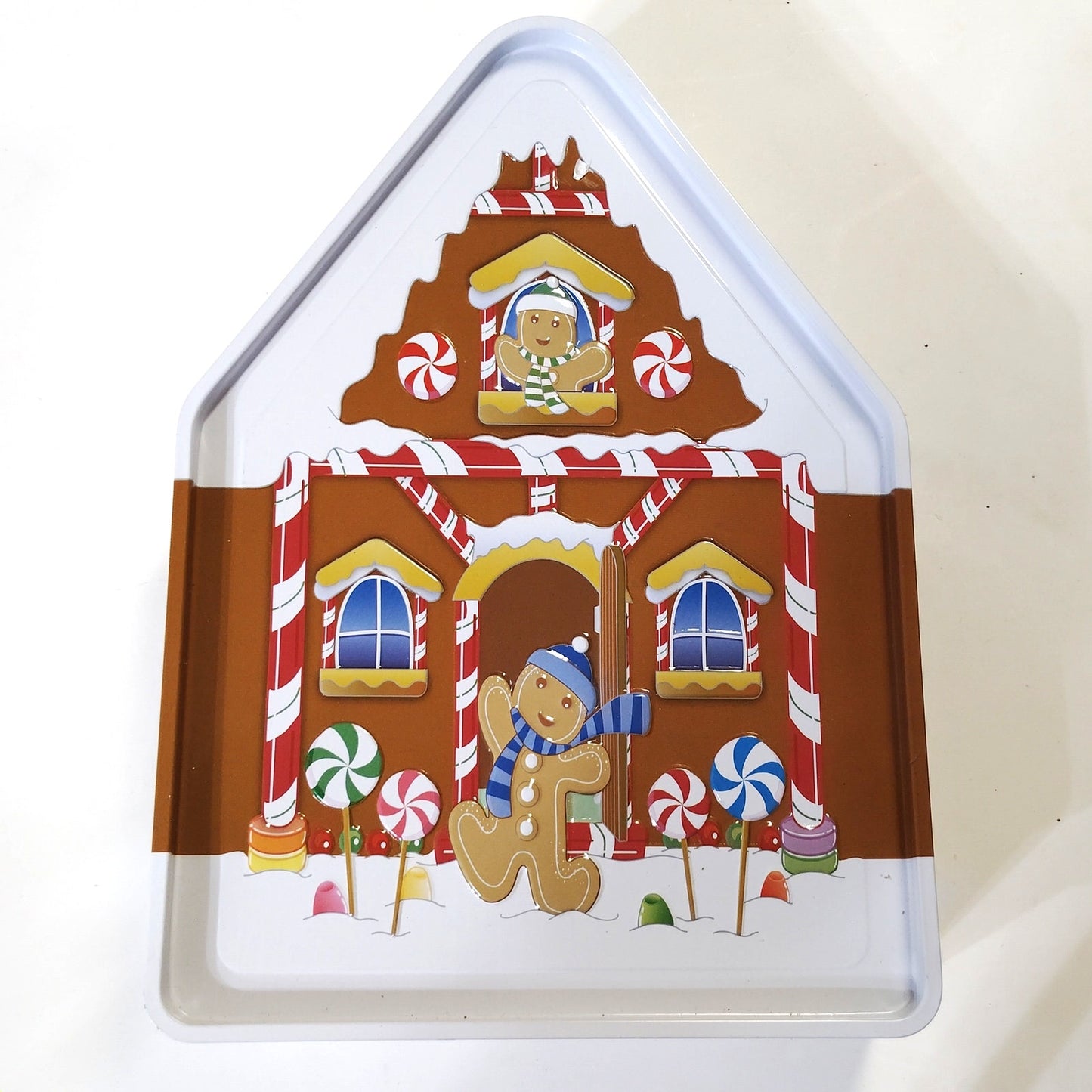 VTG Gingerbread House Christmas Cookie Tin 12" Holiday Metal Storage Box