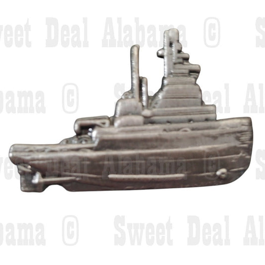 Tug Boat, Patinated Silver Finish Hat, Lapel, Brooch Pin 1-1/4"W x 7/8"H