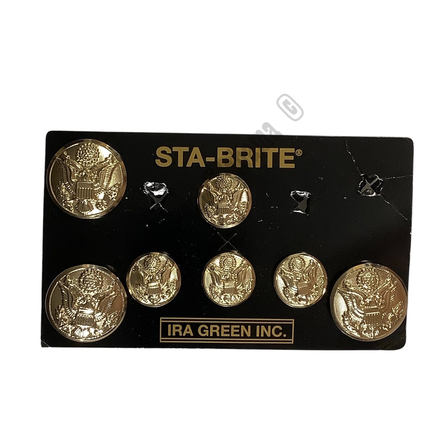 7-PK, Ira Green Inc., Sta-Brite Eagle Seal Buttons w/ Clips, 5/8" (4), 7/8" (3)