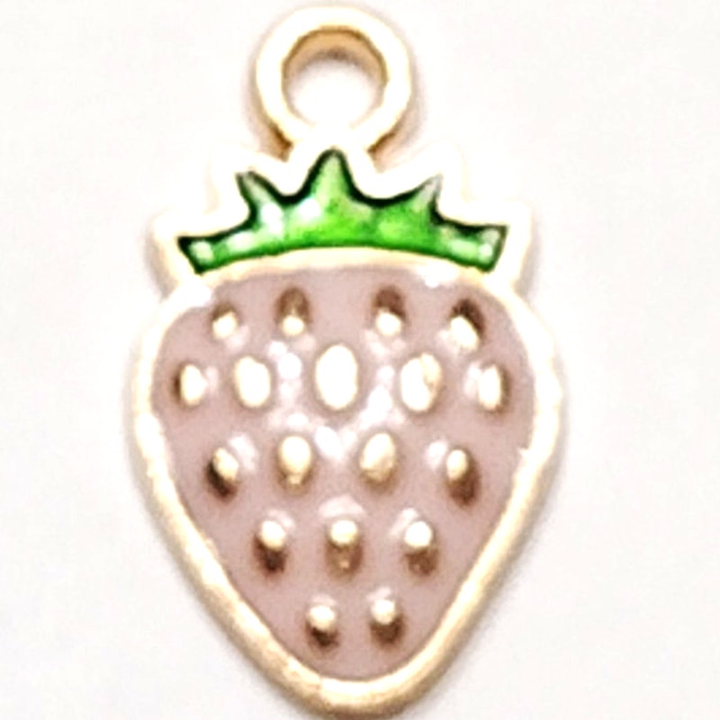 Strawberry Charms Pair Gold‑Tone Pink Enamel 5/8" (16.8×10 mm) Jewelry Making