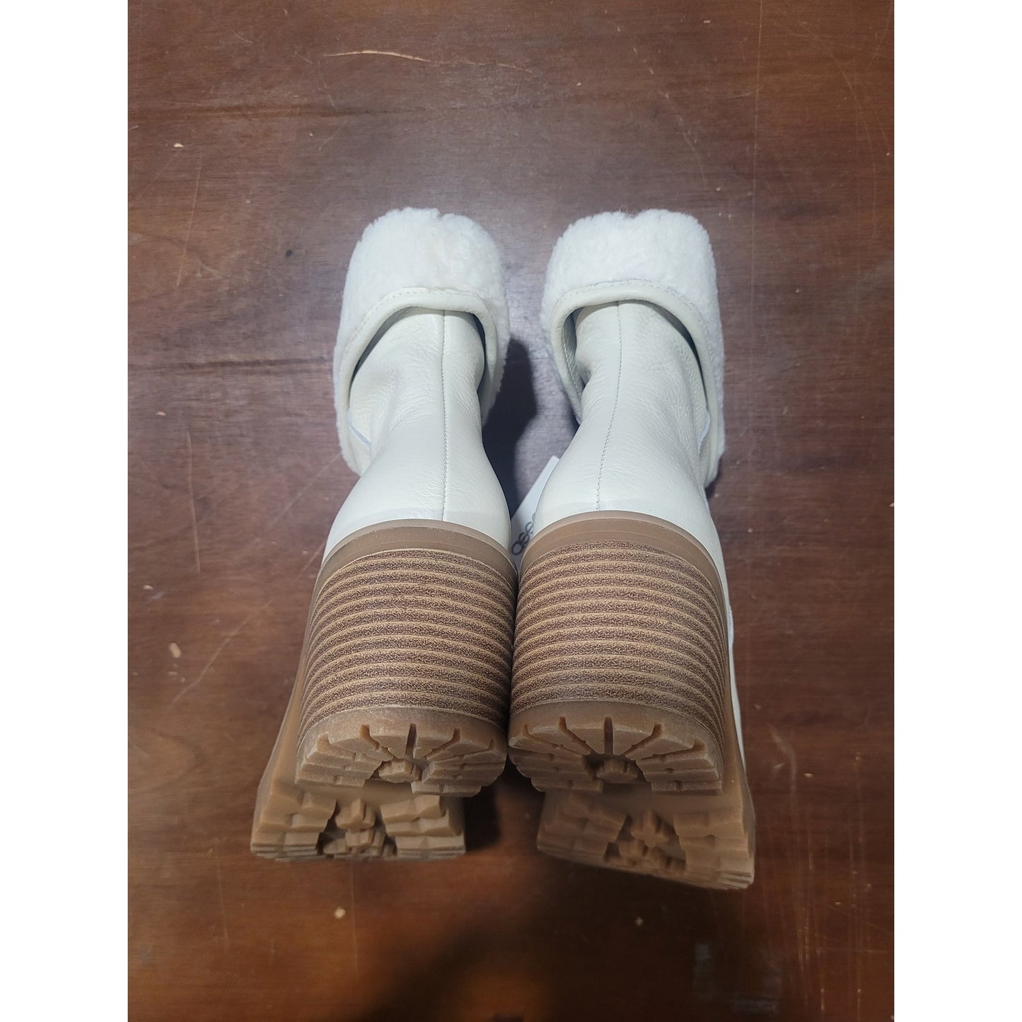 André Assous Milana Bootie, Linen, Womens 5.5, Fold-Down Shearling Lined Leather