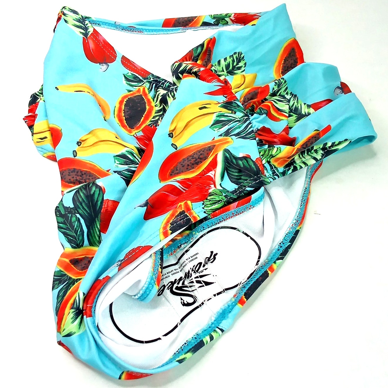 Sporlike Tropical High Waisted Bikini Bottom Medium Blue Fruit Print Swim NWOT