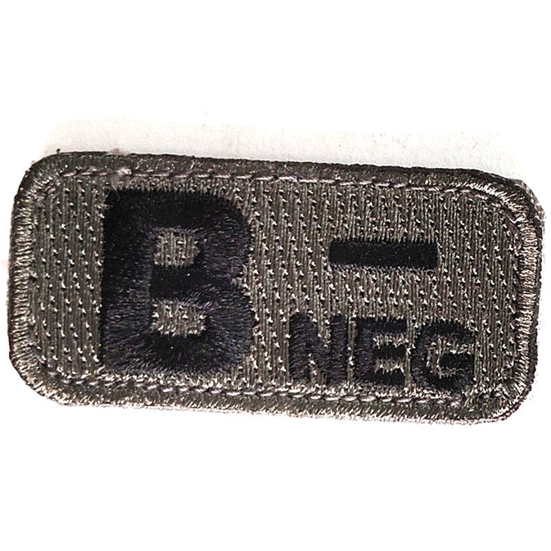B‑ NEG Blood Type Novelty Patch ACU Black on Silver 2" × 1" Hook Back