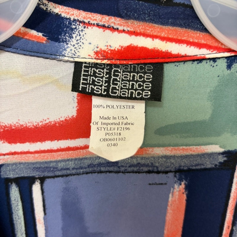 First Glance Women's XL Abstract Art Print Button-Up & Orange Tank Top Set