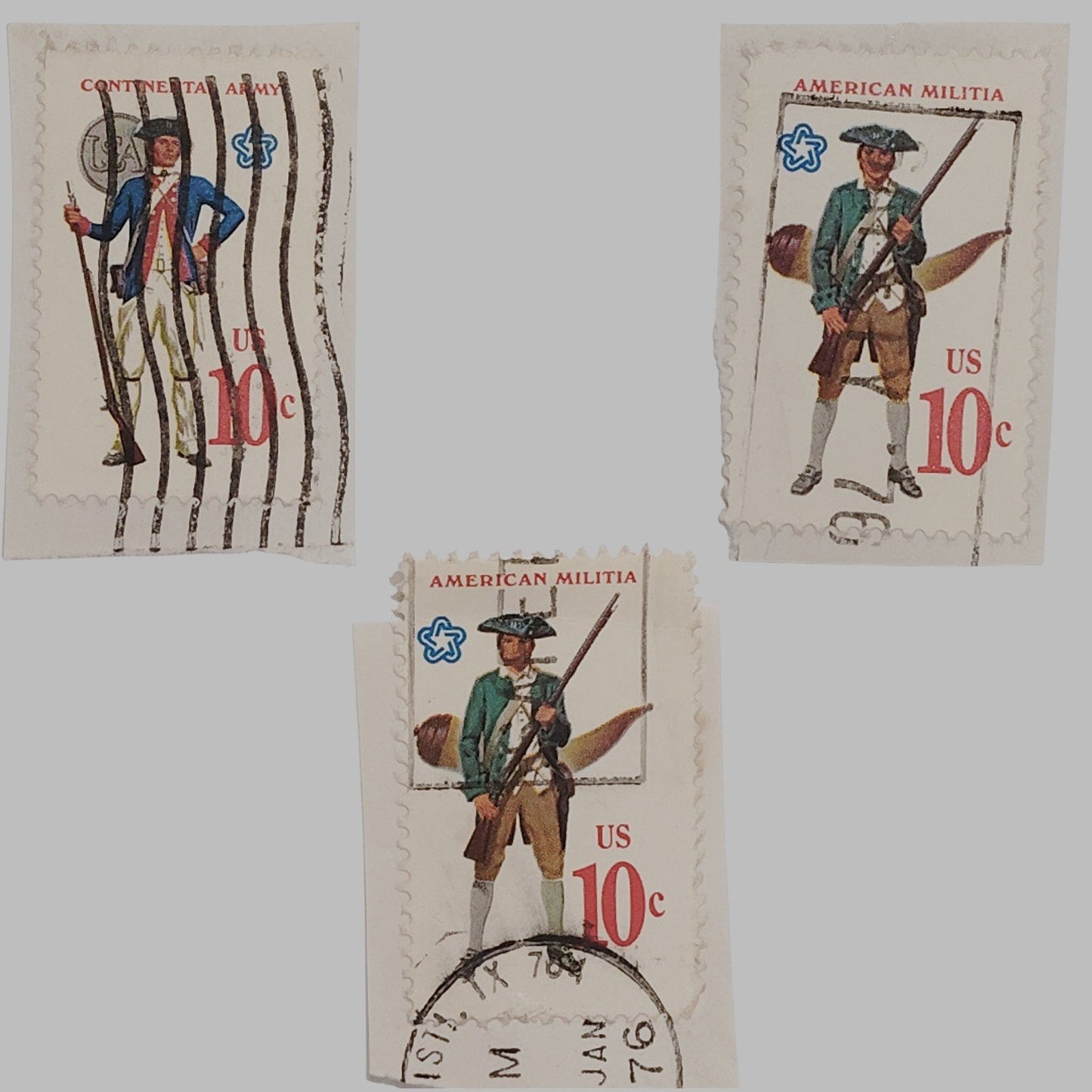 1975 Military Uniforms Stamps – 10¢ – Lot of 3 Used – Continental Army – USPS