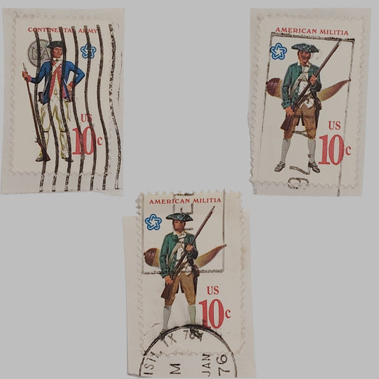 1975 Military Uniforms Stamps – 10¢ – Lot of 3 Used – Continental Army – USPS