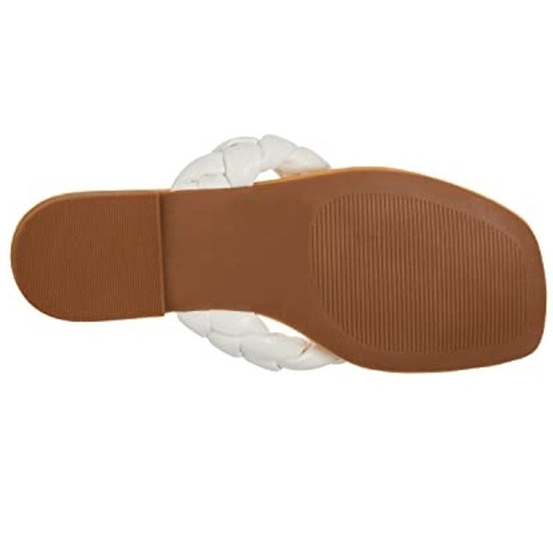 Madden Girl Precise Sandal – White Paris, Women’s 6, Braided Thong Flat Slip-On