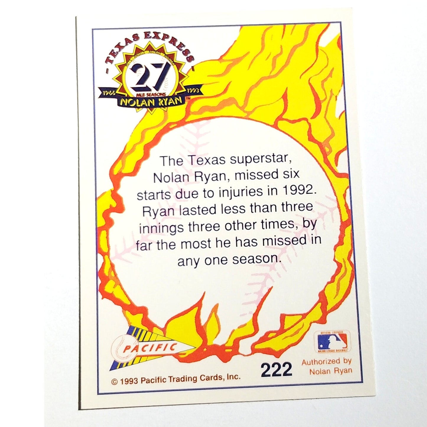 1993 Pacific Texas Express Nolan Ryan #222 Texas Rangers P Baseball Card NM
