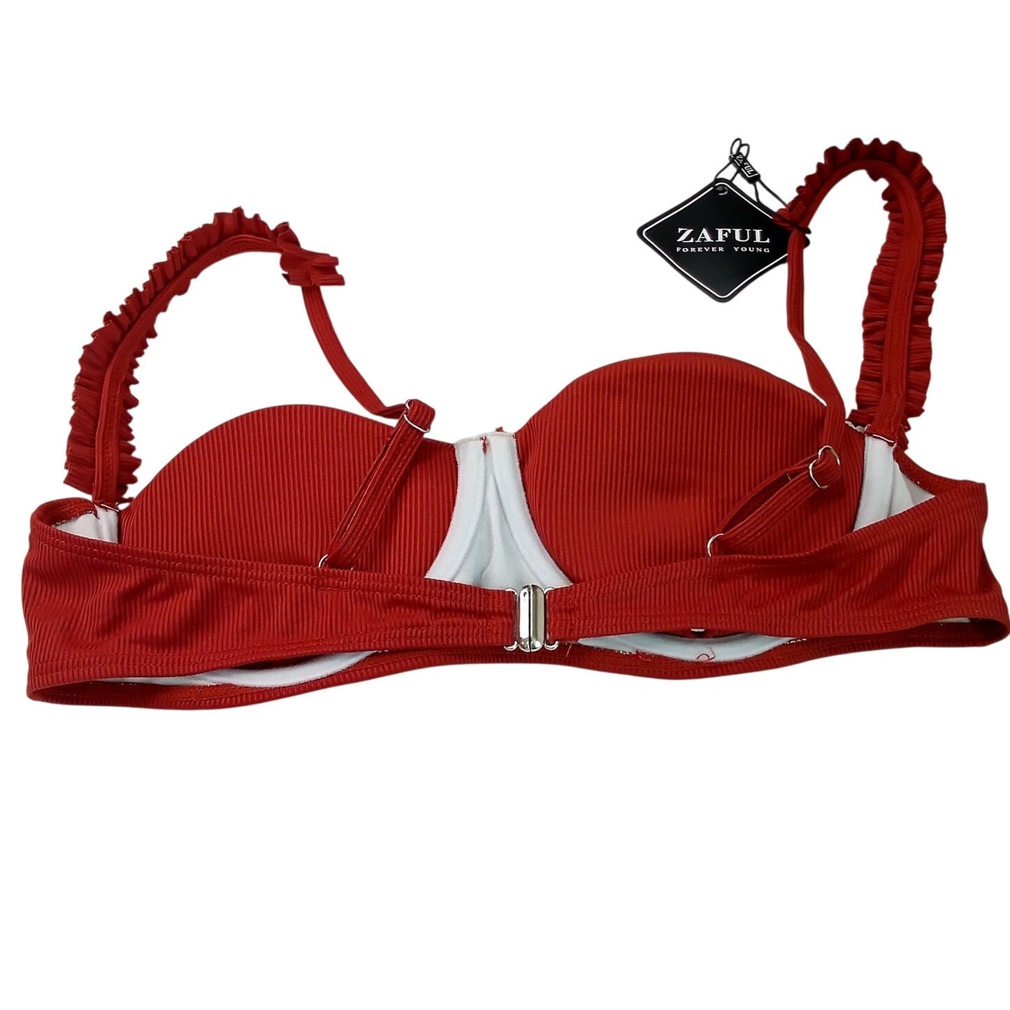 Zaful Women's Ribbed Underwire Bikini Top, Red, Medium (US 6)