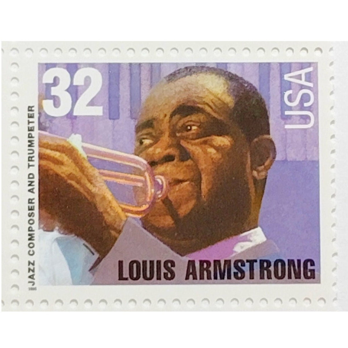Vertical Strip of 3 – 1995 USA 32¢ Louis Armstrong MNH Scott 2985 – Jazz Legend