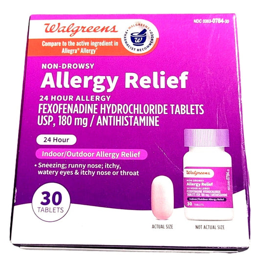 Walgreens 24 Hour Allergy Relief Fexofenadine Tablets 30 CT EXP. 09-30-2024
