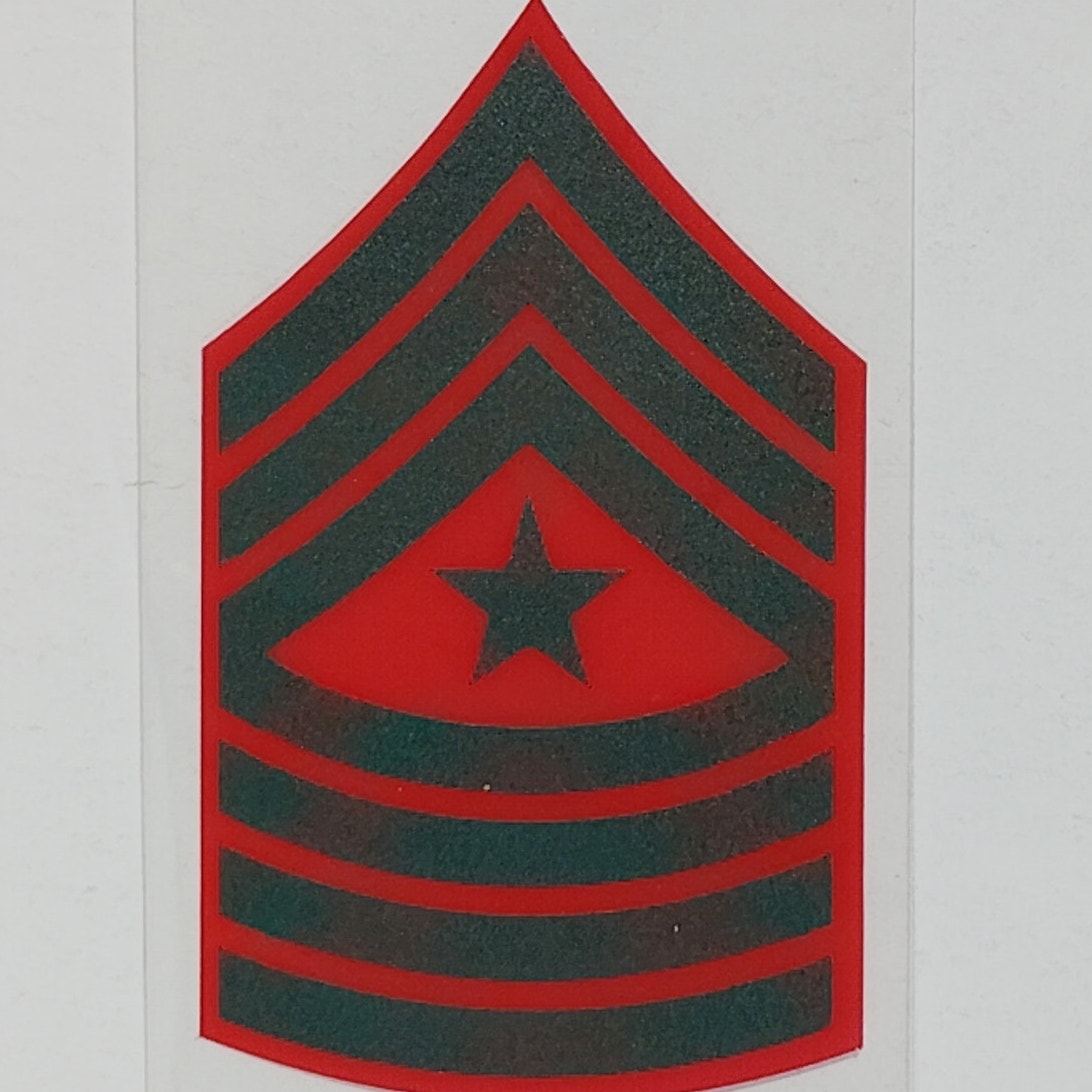 USMC Sergeant Major Rank Decal – 2.25" x 3.5"  Subdued Green & Red – Mylar Vinyl