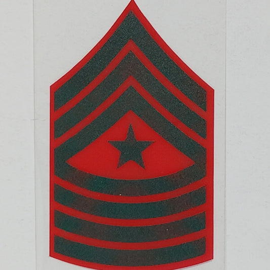 USMC Sergeant Major Rank Decal – 2.25" x 3.5"  Subdued Green & Red – Mylar Vinyl