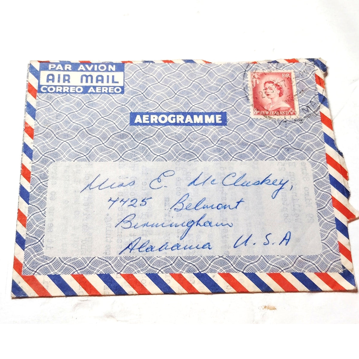1957 New Zealand 8d Aerogramme Cover to USA - Queen Elizabeth II Airmail
