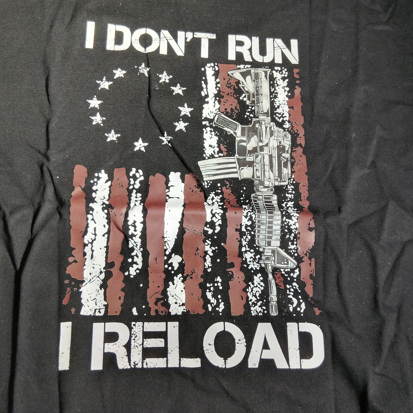 I Dont Run I Reload American Flag Gun Graphic T Shirt Black Cotton Medium