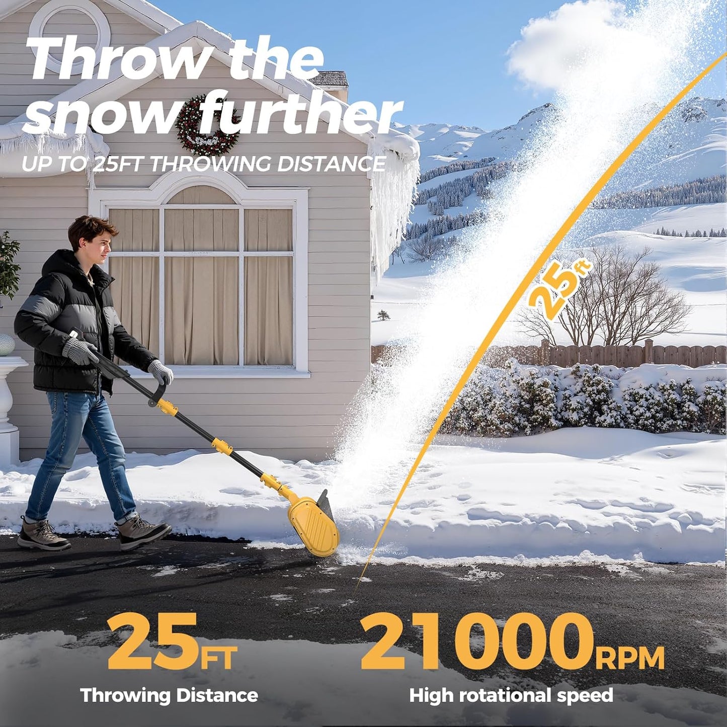 Cordless Snow Shovel – 13" 24V Electric Snow Blower – Dual Batteries – 21000 RPM