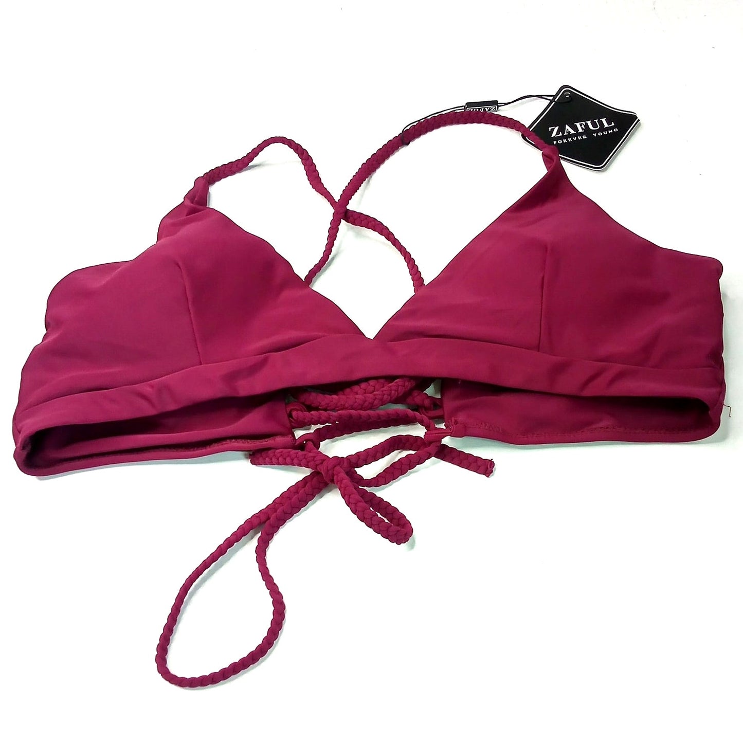 Zaful Burgundy Braided Criss Cross Triangle Bikini Top LRG (US 8) Adjustable NWT