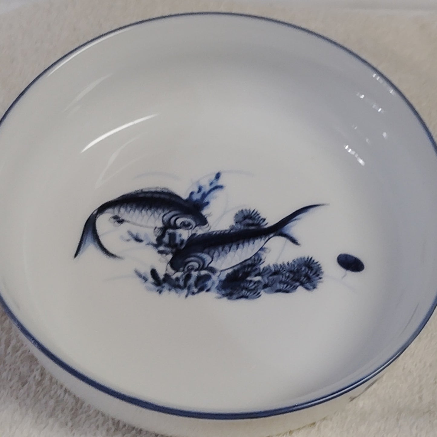 Huann Chern Taiwan Teaware Set Blue & White Porcelain Fish Motif Vintage 1986