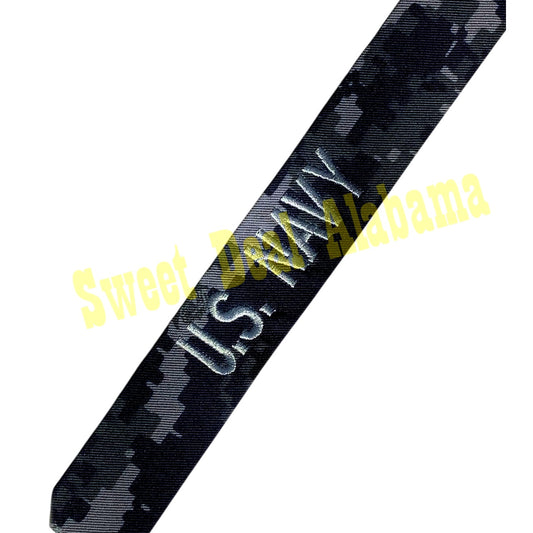 Silver on Blue Digital 1-1/4"H Name Tape- Embroidered "U.S. NAVY" 8-1/2"L Sew-On