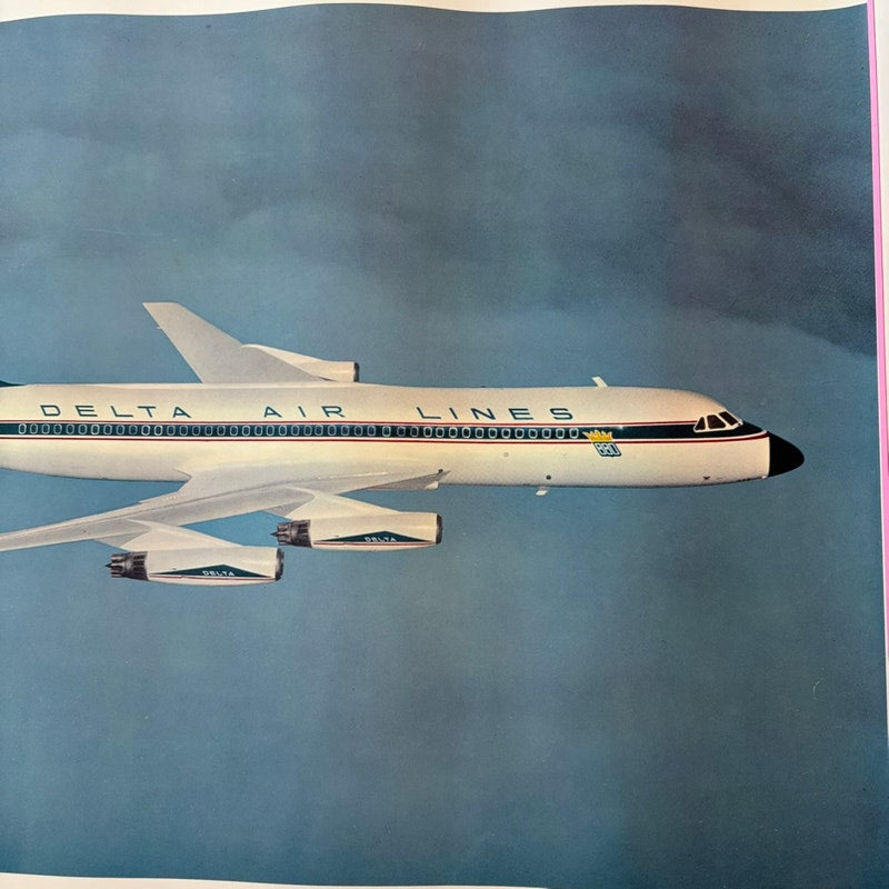 Vintage Delta Air Lines Convair 880 Jetliner Poster 20"x16" Blue & White