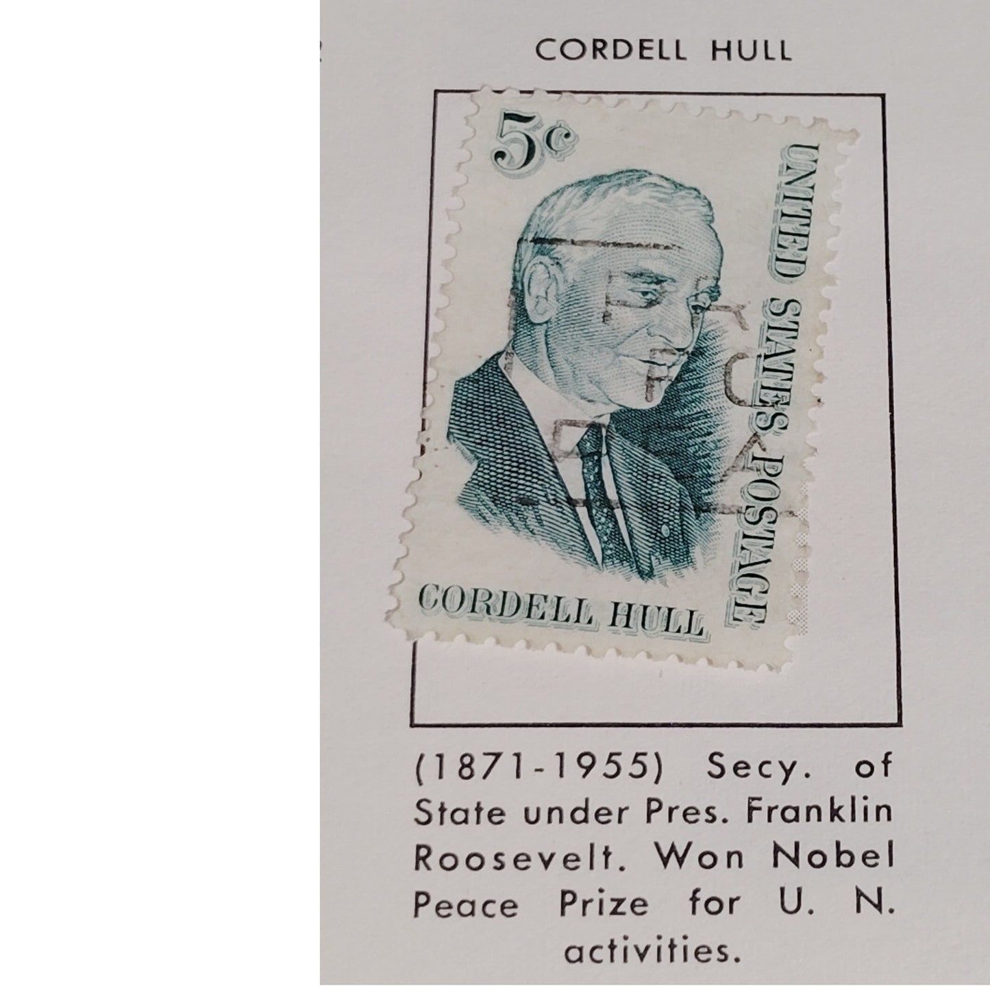 1963 Scott #1234  5¢ Cordell Hull / Nobel Peace Prize – Canceled