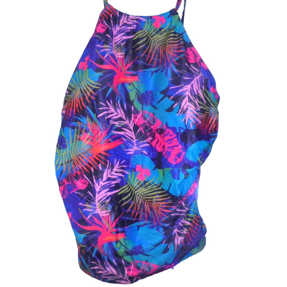 Tempt Me Two Piece High Neck Tankini Swimsuit Tummy Control Top, L (12-14)