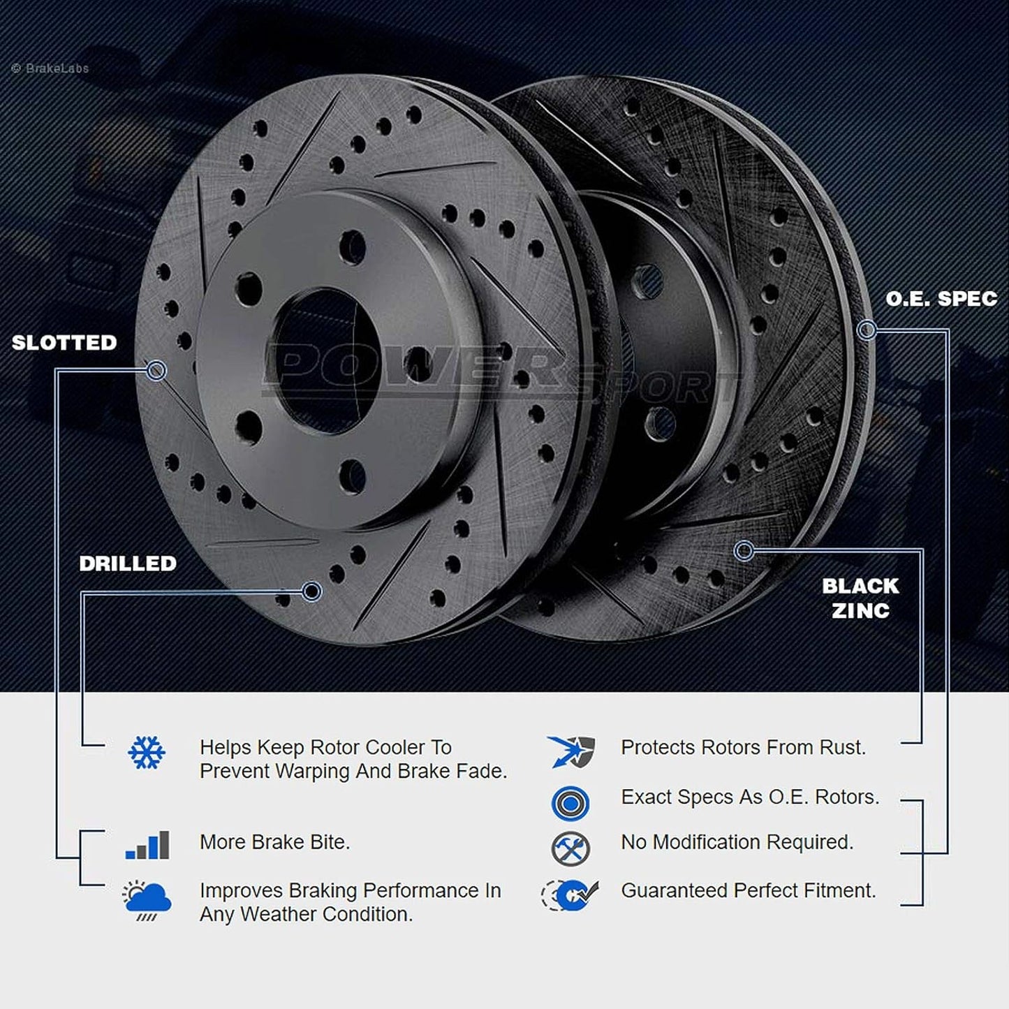 Power Sport Front & Rear Brakes and Rotors Kit fits 2014-2016 Mazda 3 / Mazda 3 Sport Ceramic Pads