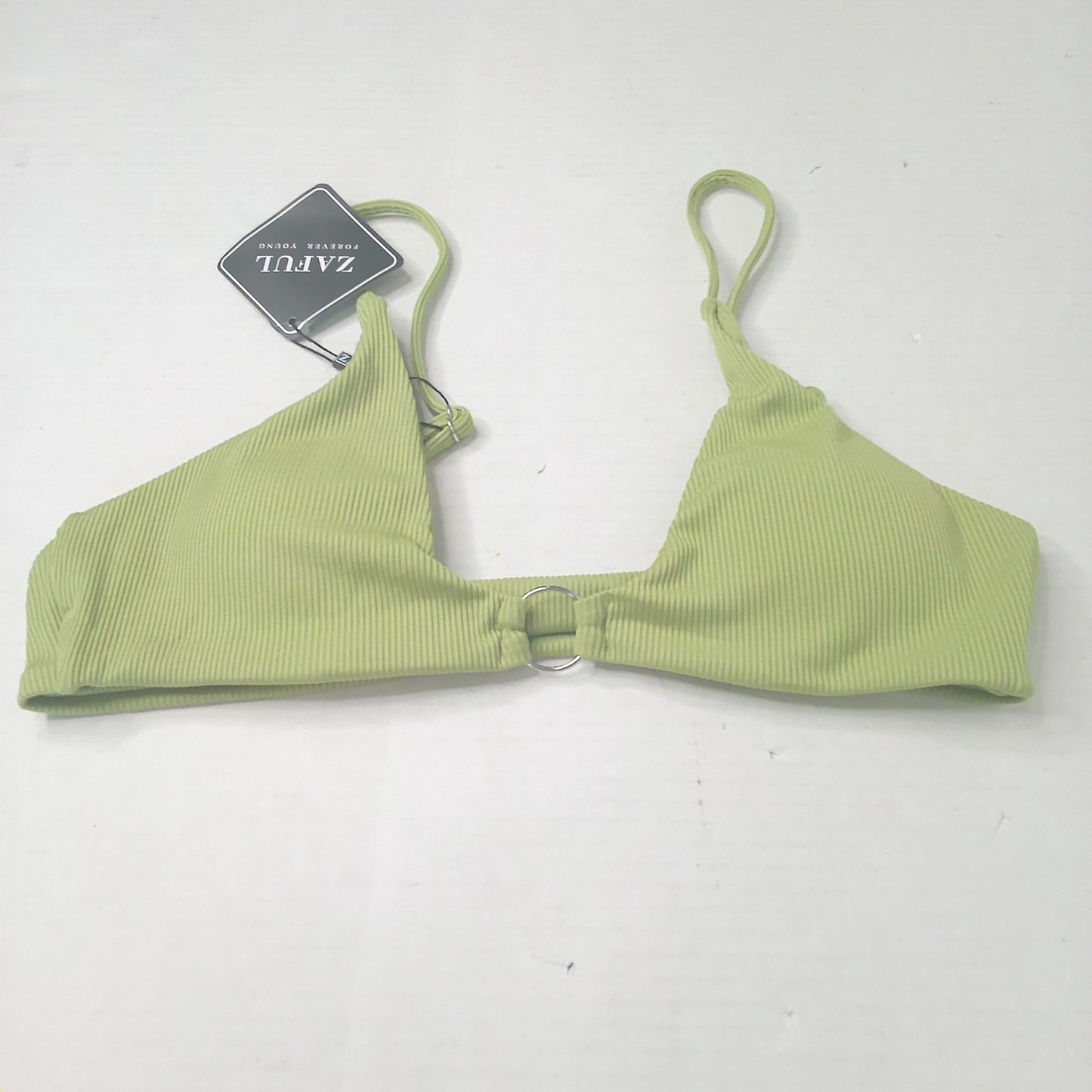 Zaful O‑Ring Bikini Top Glitter Green Spaghetti Strap Swim Top Medium (6)