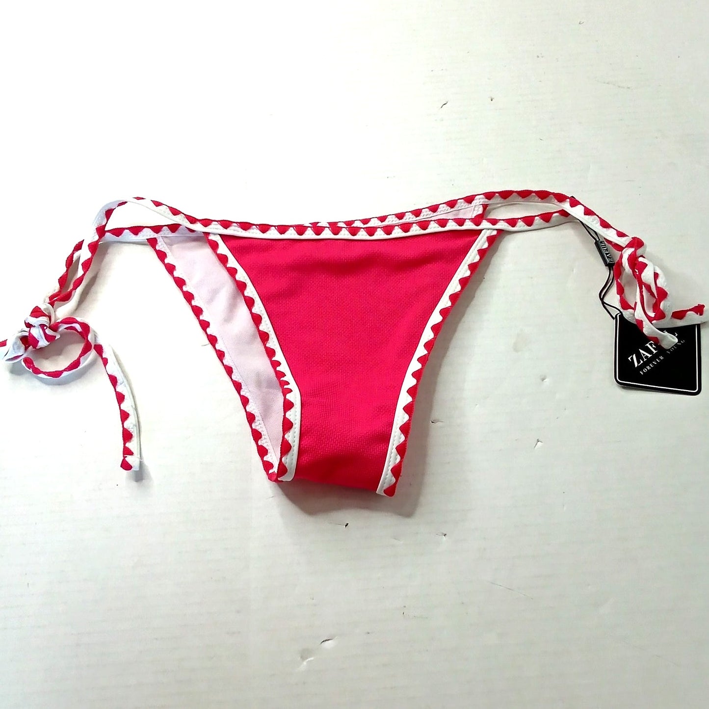 Zaful Hot Pink Scallop Trim Tie Side Bikini Bottoms Retro Whip Stitch Med (US 6)