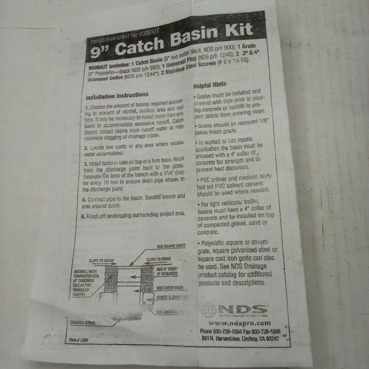 NDS 12 in Square Catch Basin Drain Kit Black Plastic Grate 2-Outlet Plug