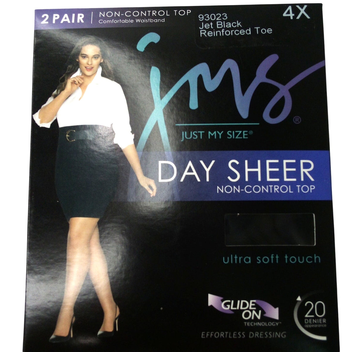 Just My Size JMS Day Sheer Non-Control Top Pantyhose Jet Black 4X 2 Pair