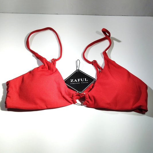 ZAFUL Women’s Ribbed O‑Ring Bikini Top – Red – Small (US 4) – NWT