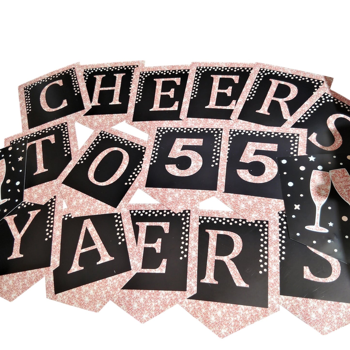 Cheers to 55 Years Cardboard Letter Banner 8" with Hanging Décor – NIP