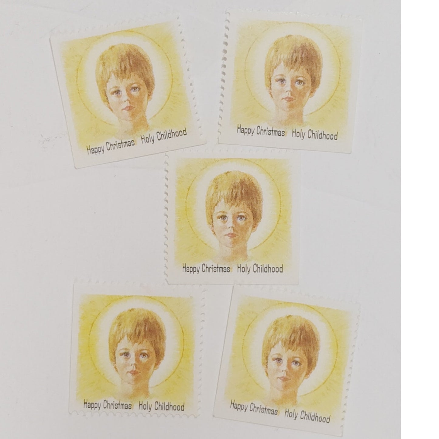 60's Happy Christmas Holy Childhood – 5 MNH Religious Charity Stamps, Cinderella