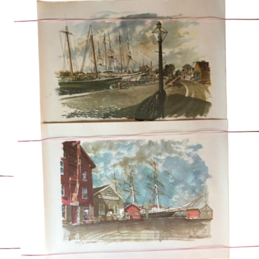 Vintage 1970s Paul N. Norton Mystic Seaport Ship Watercolor Prints (Set of 2)
