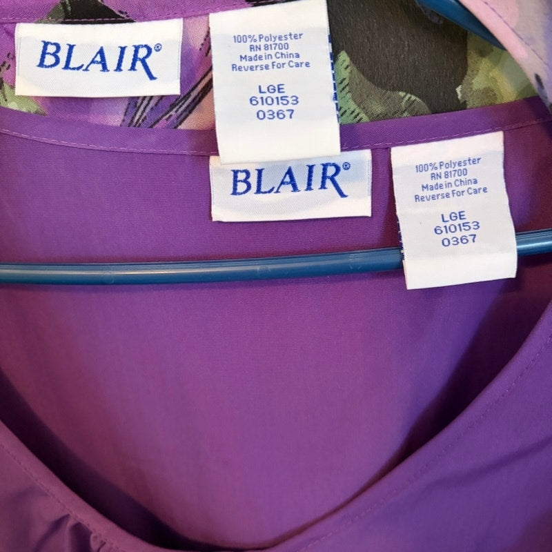 Blair Women's 3-Piece Purple Tank Top & Floral Cardigan Set L Necklace