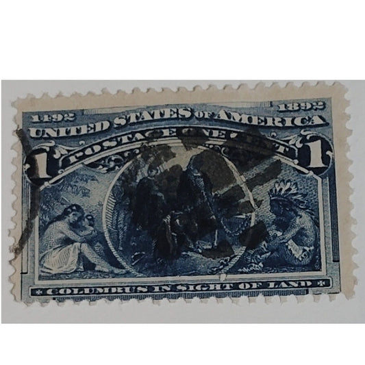 1893 1¢ Columbus in Sight of Land Stamp, Scott #230 Canceled, Columbian Expo