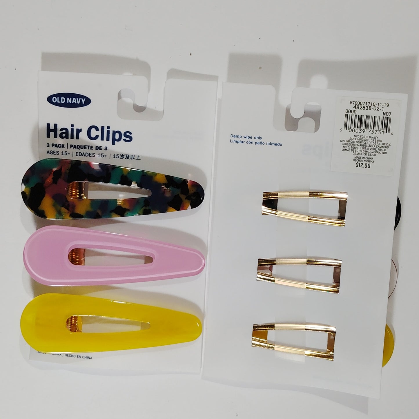 Old Navy Hair Clips – 2 Matching 3-Packs, Teardrop Style, tortoise, pink, yellow